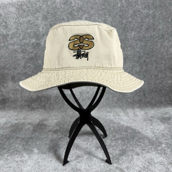Vintage 90s Stussy Bucket Hat Beige Unisex L/XL Streetwear Retro Skater